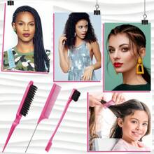 1 Set/3pcs Rose Red Hair Styling Tools Including Pointed End Comb, Dual-Ended Comb, Eyebrow Brush Hair Accessories - Hot Pink - View 7