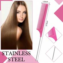 1 Set/3pcs Rose Red Hair Styling Tools Including Pointed End Comb, Dual-Ended Comb, Eyebrow Brush Hair Accessories - Hot Pink - View 5