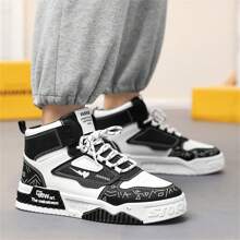 男性風格的鞋子、工裝工作褲、休閒、復古、系帶靴、高筒韓式鞋 - 黑色 - 查看 2