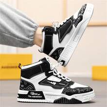 男性風格的鞋子、工裝工作褲、休閒、復古、系帶靴、高筒韓式鞋 - 黑色 - 查看 5