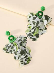 1pair Fashionable Handmade Beaded Lace Petal Shaped Pendant Earrings For Women