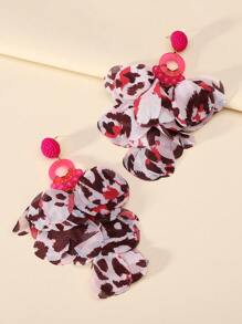 1pair Fashionable Handmade Beaded Lace Petal Shaped Pendant Earrings For Women