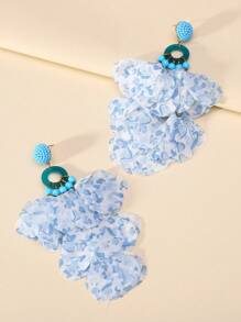 1pair Fashionable Handmade Beaded Lace Petal Shaped Pendant Earrings For Women