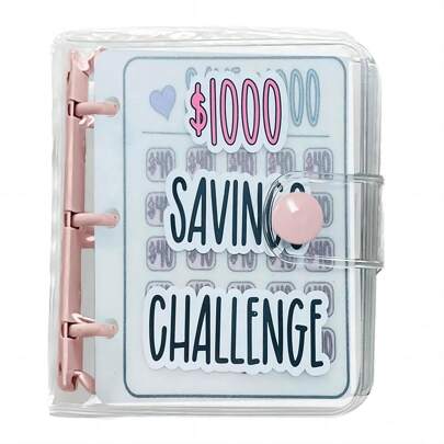 1pc Pink 1000 Savings Challenge Binder , Money Saving Binder, Savings Challenges Book With Envelopes, Envelope Savings Challenge, Mini Budget Binder With Cash Envelopes Back To School