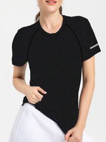 Women's Elastic Form-Fitting Casual Round Neck Short Sleeve T-Shirt, Comfortable Sports Fitness Training Running Couple Style For Summer