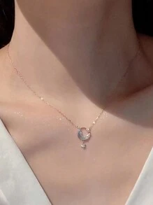 1入鑲有鑽石的豪華溫柔四角星月亮吊墜項鍊,適合作為女性約會禮物 - 銀色 - 查看 3