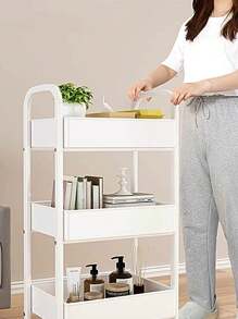 1個書架小手推車收納架,輪式整理器簡易零食桌邊櫃,閱讀架 - 白色 - 查看 2