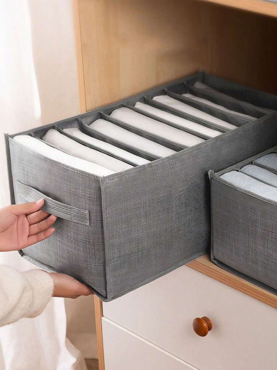 灰色7格收納盒,耐用無紡布衣物整理盒,可水洗,節省空間,適用於儲存衣櫃裡的褲子、衣服、內衣等物品