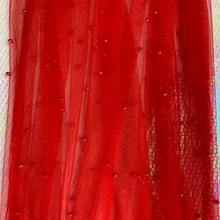 Khăn trải bàn trang trí bằng ngọc trai giả, Khăn trải bàn bằng vải tuyn màu đỏ ngọc trai cho tiệc cưới, Khăn trải bàn cực dài để trang trí vòm đám cưới và quà tặng cô dâu - Đỏ - Xem 6