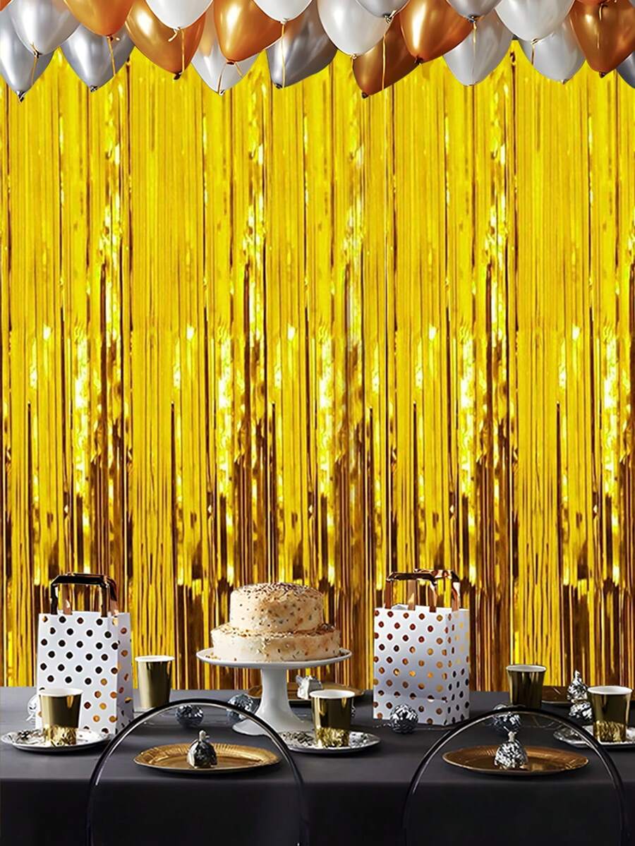 2入組(1m*2m)宴會裝飾背景窗簾,金色流蘇窗簾,雨簾,宴會裝飾 - 金色 - 查看 1