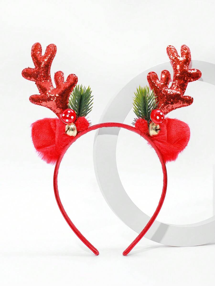 1入女式聖誕節髮飾,多色閃爍馴鹿鹿角、聖誕樹、鈴鐺、毛絨耳朵、球狀設計髮帶,時尚可愛的假日裝飾,非常適合派對裝扮、舞會配件、節日裝扮 - 彩色 - 查看 1