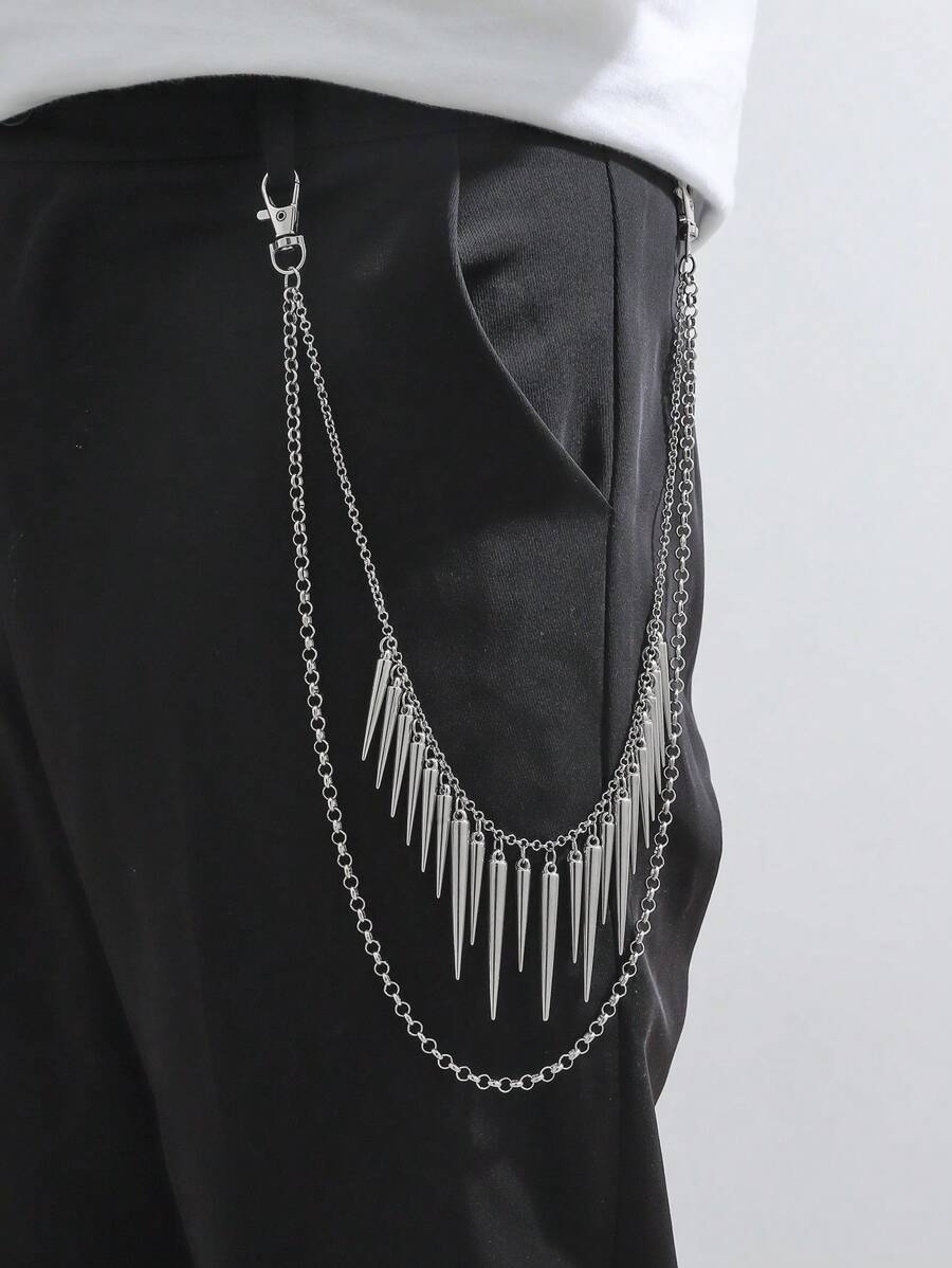 1pc Silver Metal Double Cone Accessory For Men With Utility Pants Chain - Silver - View 1