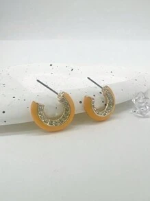 1pair Fashionable Simple Orange Rhinestone Inlaid Earrings Suitable For Daily Wear, Clothing Matching And Accessorizing - Multicolor - View 3