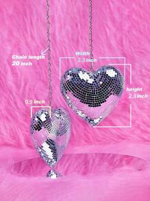 1pc Disco Ball Heart Shaped Disco BallsHanging Disco Decor Retro-Reflective Silver 70s Disco Party Supplies For Christmas Festive - Silver - View 3