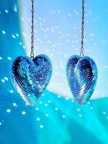 1pc Disco Ball Heart Shaped Disco BallsHanging Disco Decor Retro-Reflective Silver 70s Disco Party Supplies For Christmas Festive - Silver - View 4