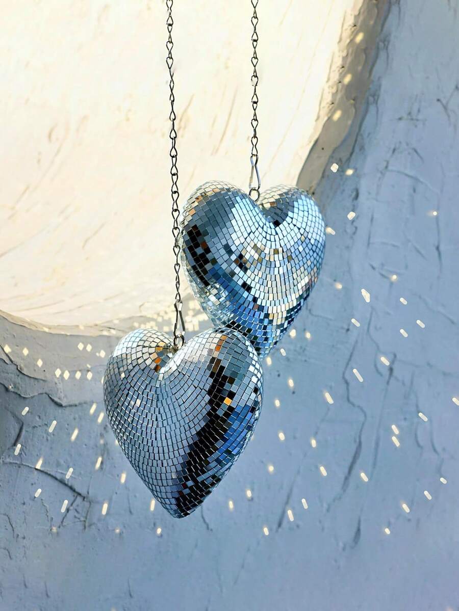 1pc Disco Ball Heart Shaped Disco BallsHanging Disco Decor Retro-Reflective Silver 70s Disco Party Supplies For Christmas Festive - Silver - View 1