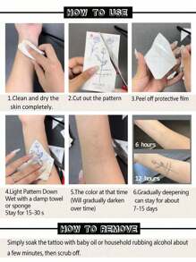 臂部簡約混搭圖案紋身貼紙太陽月亮星球臨時假紋身貼紙字母箭頭草本防水紋身貼紙一次性紋身效果持久7-14天 - 藍色 - 查看 8