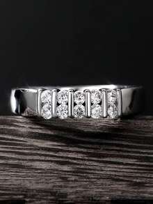 1pc Elegant White Zirconia Double Row Ring, Simple Design Engagement & Wedding Ring
