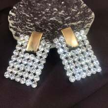 1對奢華時尚方形鑲滿多彩鑽石的耳環,適合作為女性生日、假期、派對的精緻禮物 - 彩色的 - 查看 7