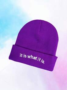 1頂y2k風格的深紫色滑雪帽,帽身上繡有it Is What It Is字樣,男女皆宜的針織毛帽,適用於戶外和冬季 - 紫色 - 查看 7