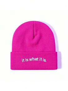 1頂y2k風格的深紫色滑雪帽,帽身上繡有it Is What It Is字樣,男女皆宜的針織毛帽,適用於戶外和冬季 - 紫色 - 查看 4