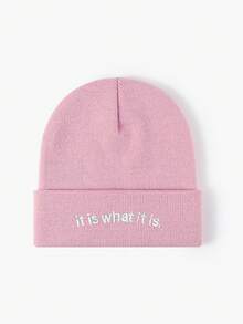 1頂y2k風格的深紫色滑雪帽,帽身上繡有it Is What It Is字樣,男女皆宜的針織毛帽,適用於戶外和冬季 - 紫色 - 查看 6