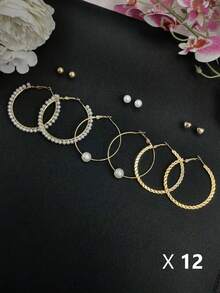 Juego de Aretes de 6 Pares, 3 pares de arracadas grandes  y 3 Pendientes Pequeños. - 12 Paquetes - Ver 1