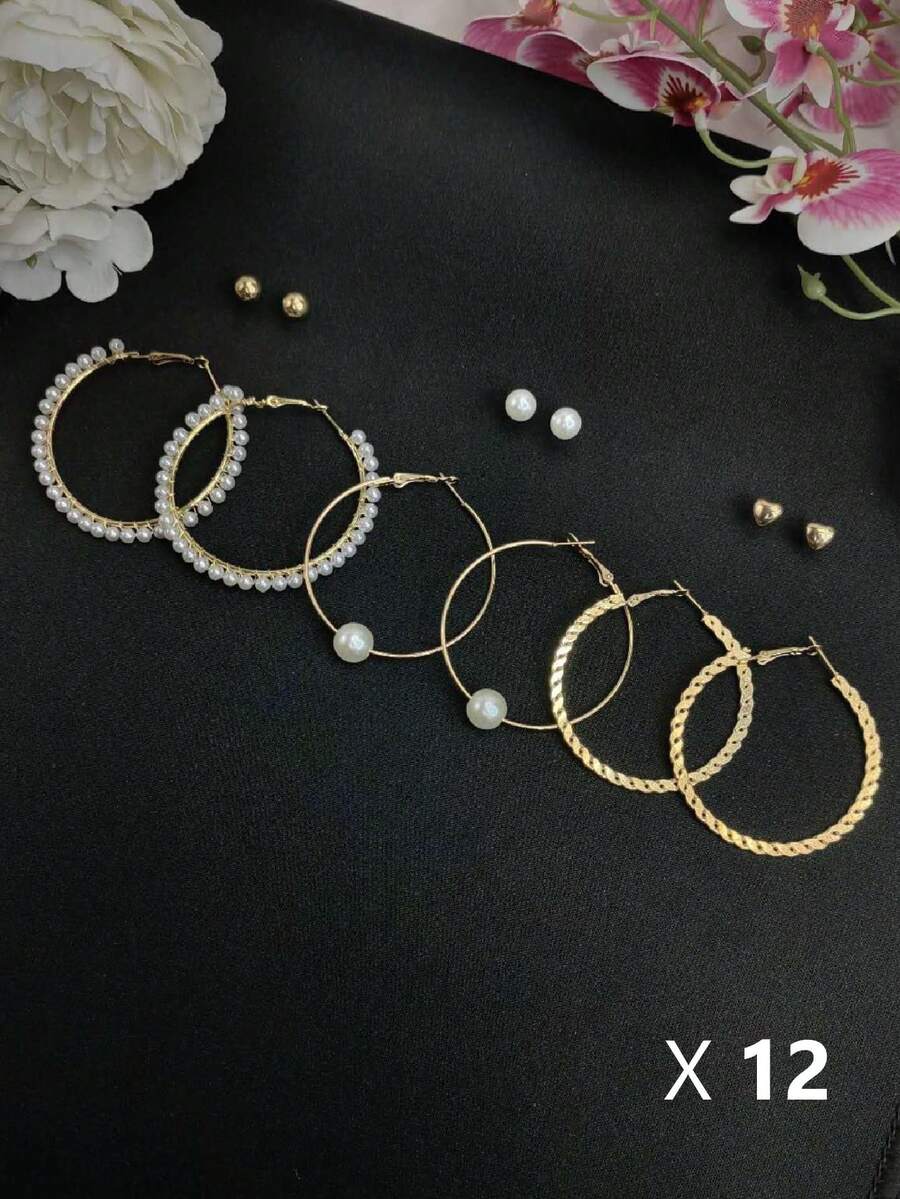 Juego de Aretes de 6 Pares, 3 pares de arracadas grandes y 3 Pendientes Pequeños. - 12 Paquetes - Ver 1