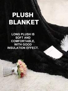 1pc Black Long Plush Pet Blanket, 1.5cm Thick Warm Blanket, Suitable For Large,medium And Small Cats And Dogs, All Season - Black - View 2