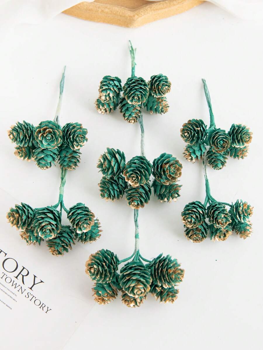 1束(6朵)人工植物,松果,塑料材質,金粉效果,diy花圈材料,糖果盒裝飾,情人節禮物家居,婚禮裝飾,新娘手腕花,胸花,發夾花材料 - 款式2 - 查看 1