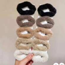 2入組深卡其色絨面bb夾,雲朵和鬆緊套設計側夾,秋冬髮飾配件