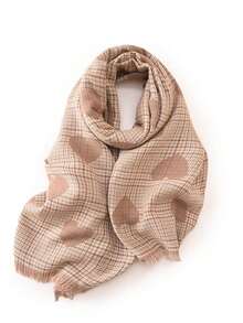 1入款女士時尚圍巾,冬季韓國風格愛心格紋設計雙面仿羊絨圍巾,多功能披肩