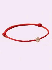 1入組時尚925純銀四葉草設計紅繩手鍊,適用於日常佩戴且可調節大小 - 紅色 - 查看 3