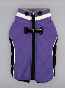 1件拉鍊合身彩色衣服,帶有彈性帶和連接帶,反光條紋和內里保暖效果更佳,適合節日,寵物貓狗羽絨服 - 紫色 - 查看 10