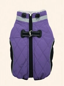 1件拉鍊合身彩色衣服,帶有彈性帶和連接帶,反光條紋和內里保暖效果更佳,適合節日,寵物貓狗羽絨服 - 紫色 - 查看 8