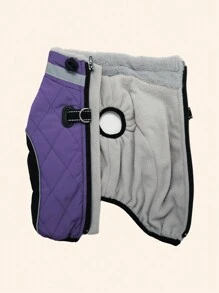 1件拉鍊合身彩色衣服,帶有彈性帶和連接帶,反光條紋和內里保暖效果更佳,適合節日,寵物貓狗羽絨服 - 紫色 - 查看 11