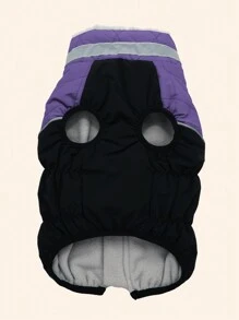 1件拉鍊合身彩色衣服,帶有彈性帶和連接帶,反光條紋和內里保暖效果更佳,適合節日,寵物貓狗羽絨服 - 紫色 - 查看 9