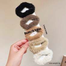 2入組深卡其色絨面bb夾,雲朵和鬆緊套設計側夾,秋冬髮飾配件