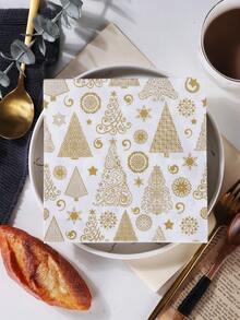 聖誕節系列一次性餐巾(20張)搭配彩色印花聖誕樹圖案派對用品 - 彩色 - 查看 3