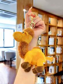 1 件裝女式可愛淺棕色駝色,毛絨鑰匙扣,動物軟鑰匙扣配件,卡哇伊毛絨鑰匙扣,