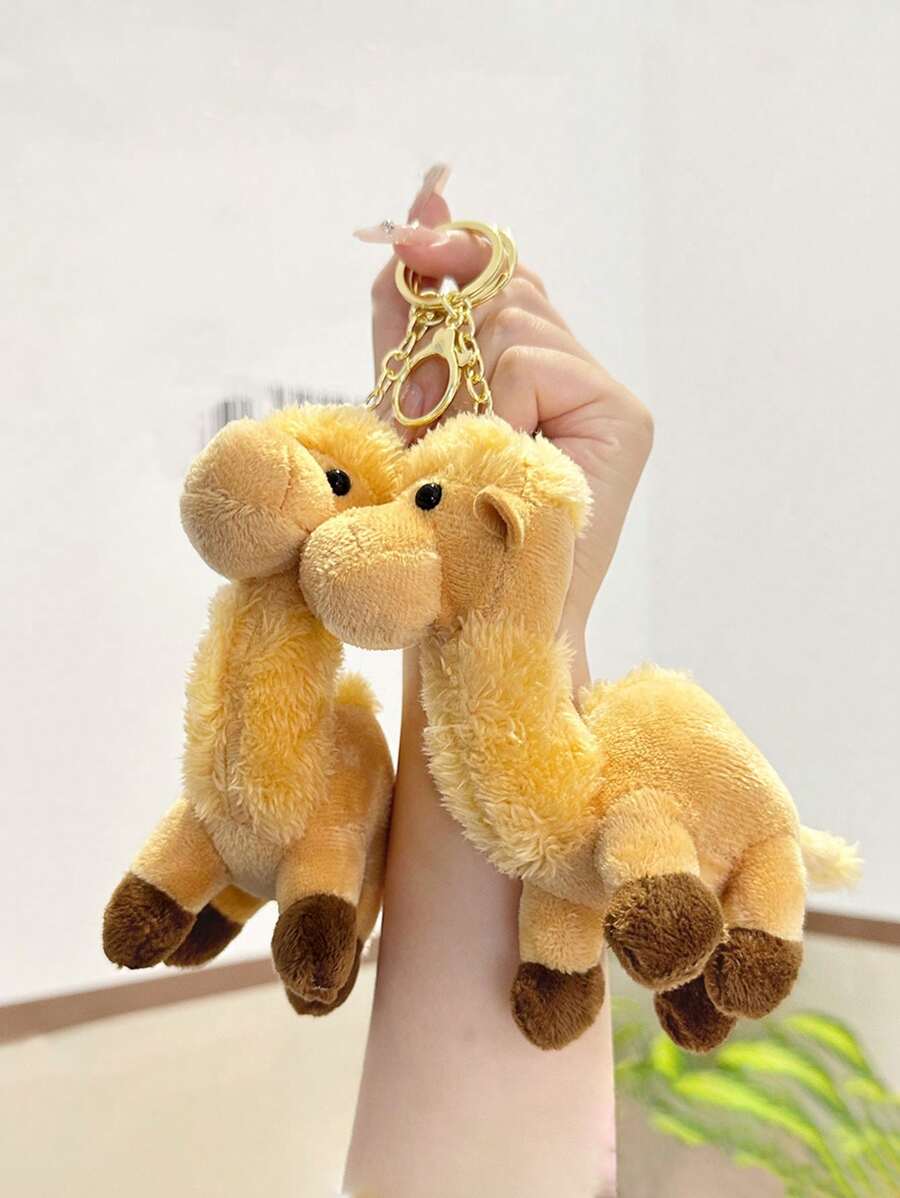 1 件裝女式可愛淺棕色駝色,毛絨鑰匙扣,動物軟鑰匙扣配件,卡哇伊毛絨鑰匙扣,
