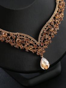 3入組女性新娘珠寶套裝,包括項鍊、耳環和手鍊,鍍合金和全鑲鑽飾,適合婚禮和晚禮服