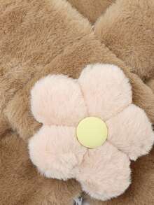 1pc Children's Cute Small Flower Design Thick Plush Warm Scarf Suitable For Daily Use - Khaki - View 2