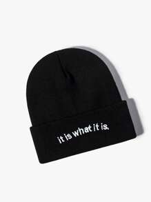 1頂y2k風格的深紫色滑雪帽,帽身上繡有it Is What It Is字樣,男女皆宜的針織毛帽,適用於戶外和冬季 - 紫色 - 查看 2