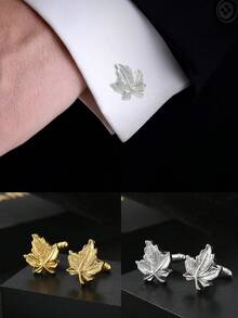 2入組銀色夸張楓葉造型法式袖扣套裝,適用於商務裝扮 - 銀色 - 查看 1