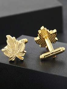 2入組銀色夸張楓葉造型法式袖扣套裝,適用於商務裝扮 - 銀色 - 查看 2