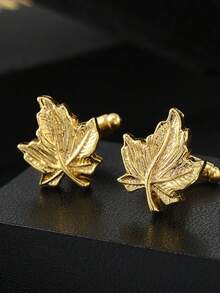 2入組銀色夸張楓葉造型法式袖扣套裝,適用於商務裝扮 - 銀色 - 查看 3