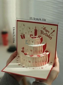 1張3d彈出式蛋糕造型生日卡片,手工製作的祝福賀卡和信封,適合丈夫,妻子,朋友的生日(金色) - 金色 - 查看 8
