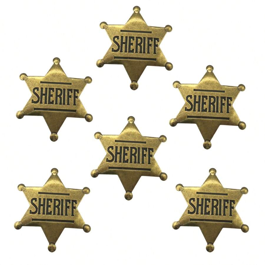 6入組古銅色警徽玩具,帶有金屬西部牛仔治安官胸針,適用於牛仔派對和日常穿著 - 銅色 - 查看 1