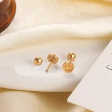 1pc Minimalist Stainless Steel Smiling Face Stud Earrings, Suitable For Women's Everyday Wear, Holidays And Leisure